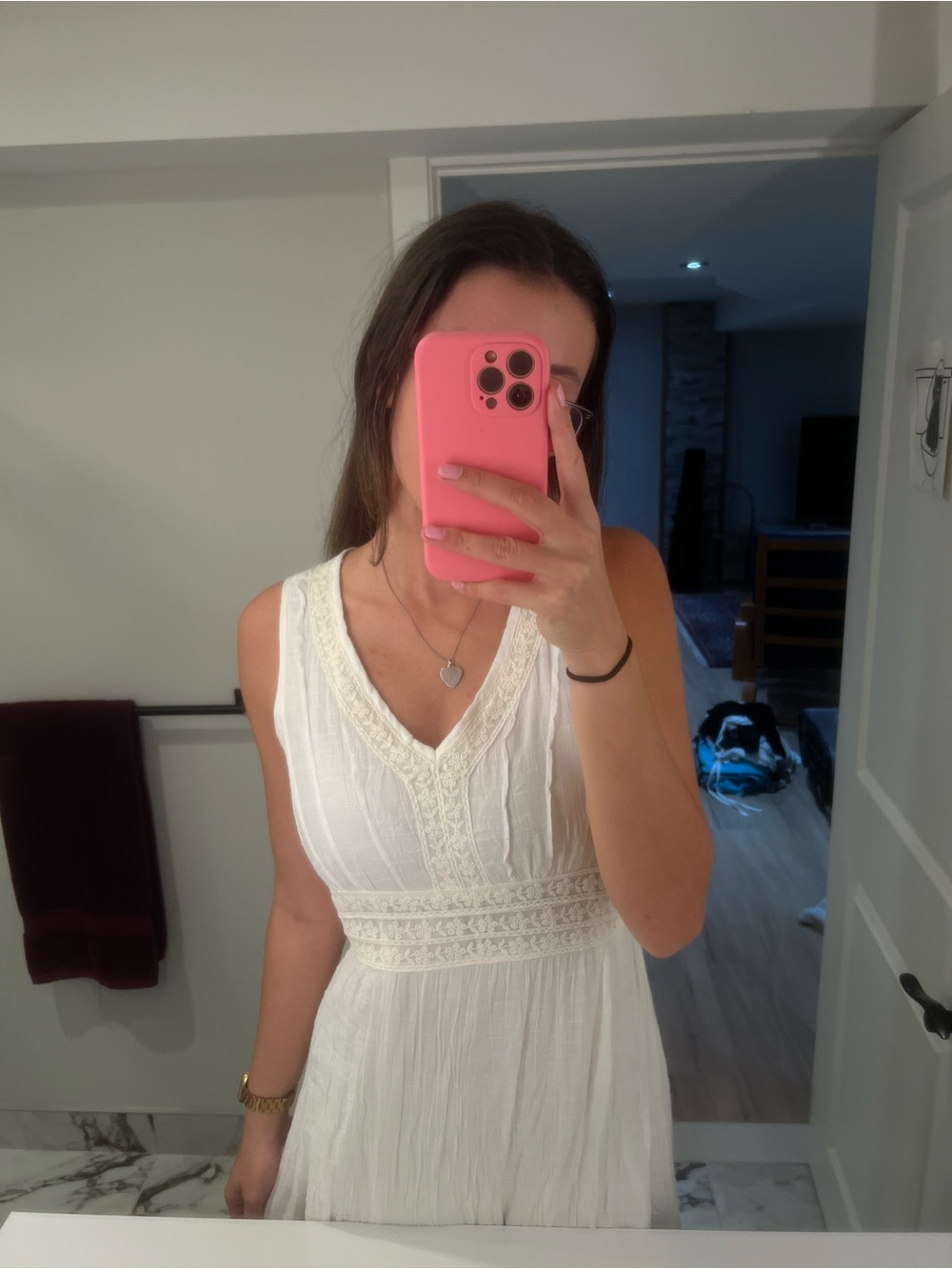 White Lace-Trim V-Neck Maxi Dress